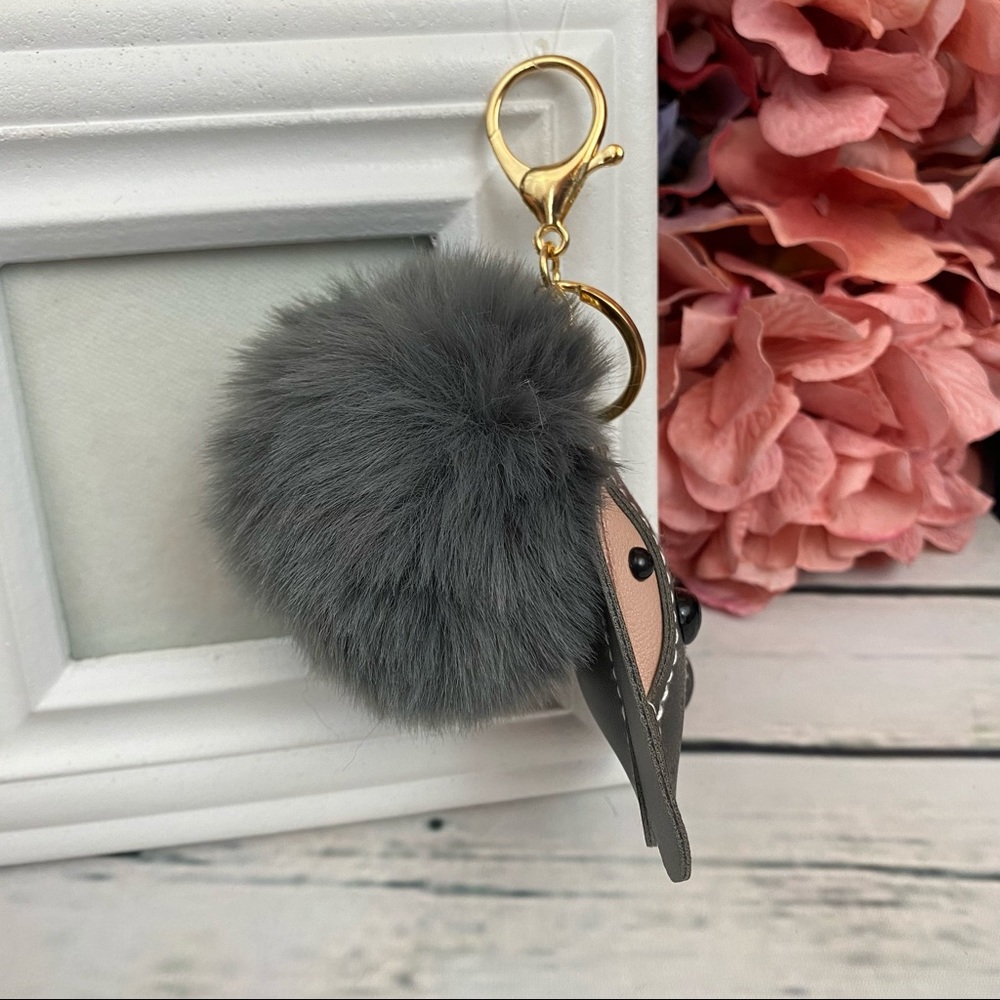 Cute Hound Dog on Gray Pom Pom Keychain - Picture 5 of 9
